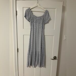 Hollister Blue and White Floral Midi Off-Shoulder Dress